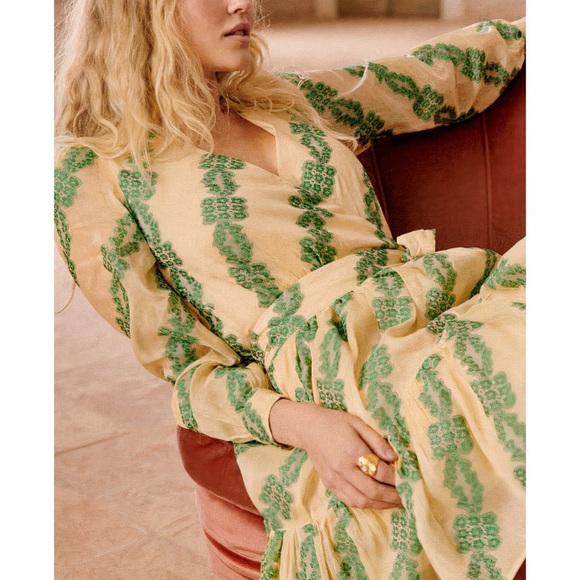 NWT Sezane Editions Mini Linen-Blend Faith Long-Sleeve Wrap Dress - Picture 5 of 9